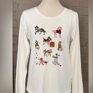 J. Crew White Long Sleeve Tee with Dog Print